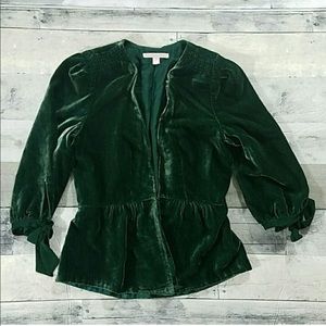 ISO*** Rebecca Taylor Green Velvet Peplum Cardigan